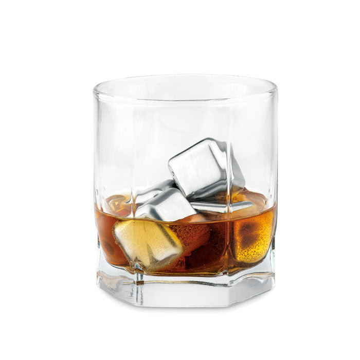 Branded Set of 4 Stainless Steel Ice Cubes in Pouch without branding