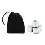 Branded Set of 4 Stainless Steel Ice Cubes in Pouch