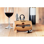 Branded 4 Piece Wine Set in Wooden Stand in use