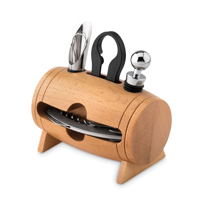 Branded 4 Piece Wine Set in Wooden Stand