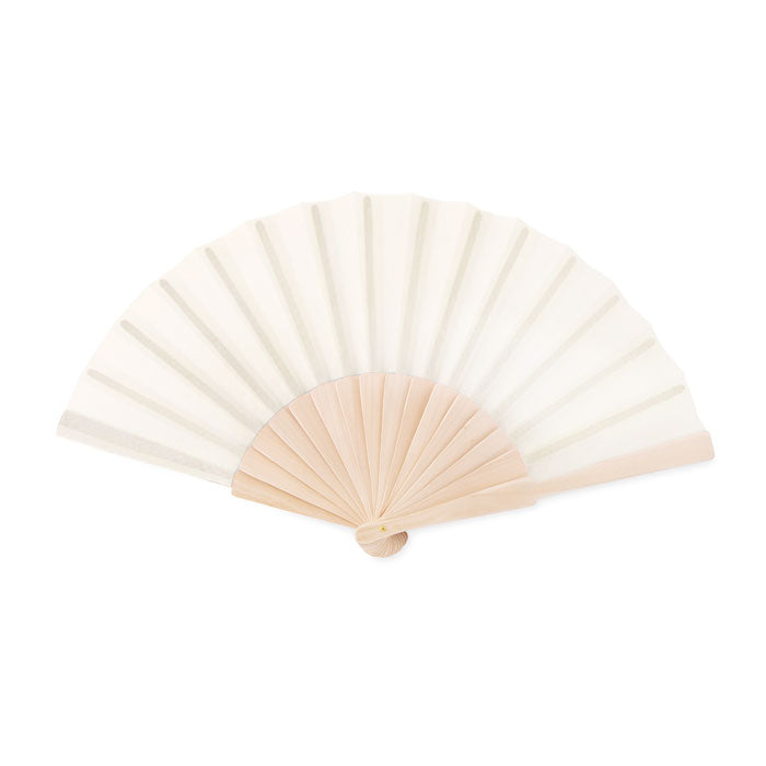 Branded Wooden Hand Fan with Polyester Fabric in Brown