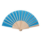 Branded Wooden Hand Fan with Polyester Fabric in Blue