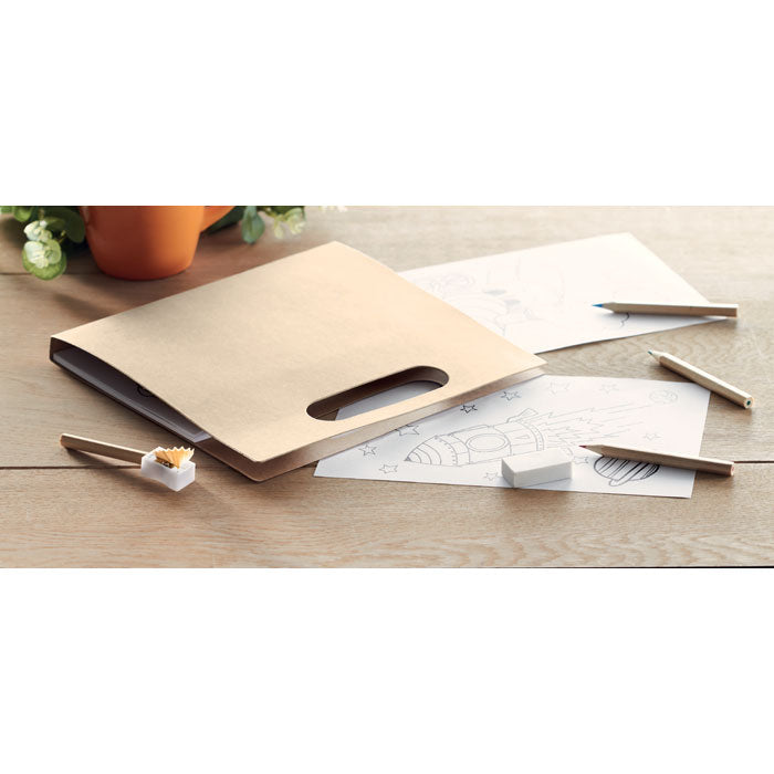 Branded Colouring Set with 6 Pencils in use