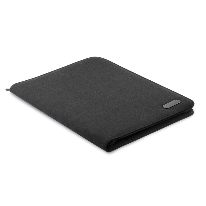 Branded A4 Zipped Conference Folder in Two-Tone Polyester in Black