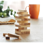 Branded Wooden Toppling Tower Game in use