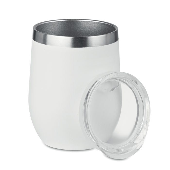 Branded powder-coated mug and wine glass