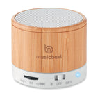 Branded Wireless Round Bamboo Speaker in White