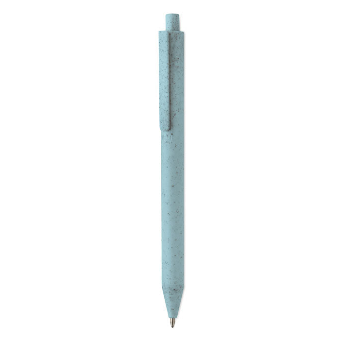 Branded Wheat Straw Push Button Ball Pen in Blue