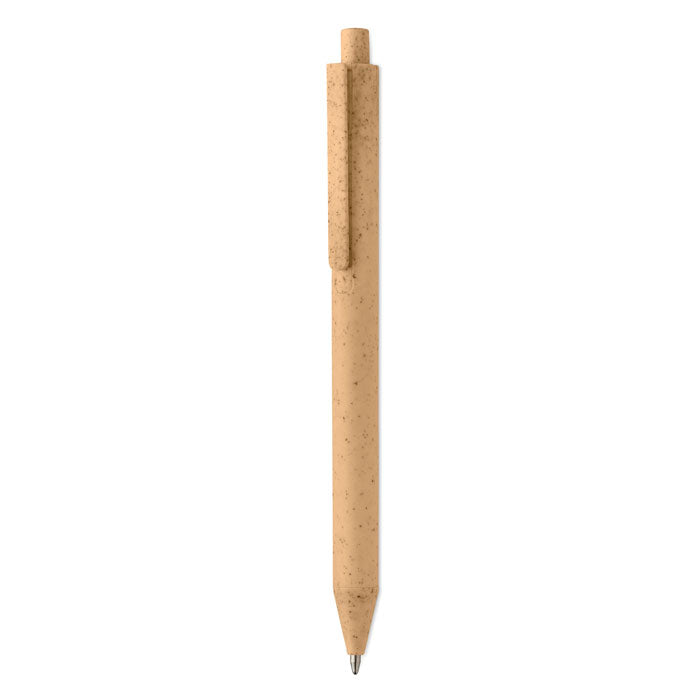 Branded Wheat Straw Push Button Ball Pen in Orange