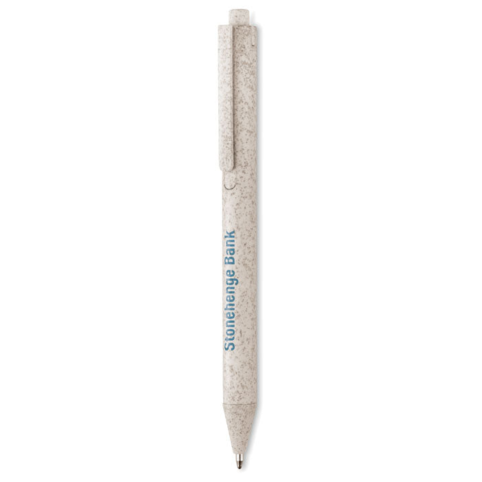 Branded Wheat Straw Push Button Ball Pen in Brown