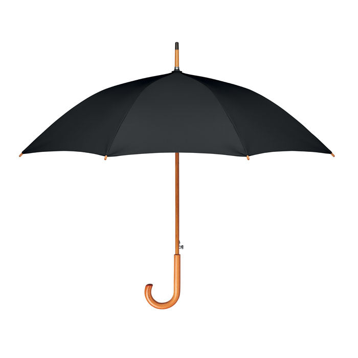 Branded 23 Inch RPET Auto Open Wooden Umbrella in Black