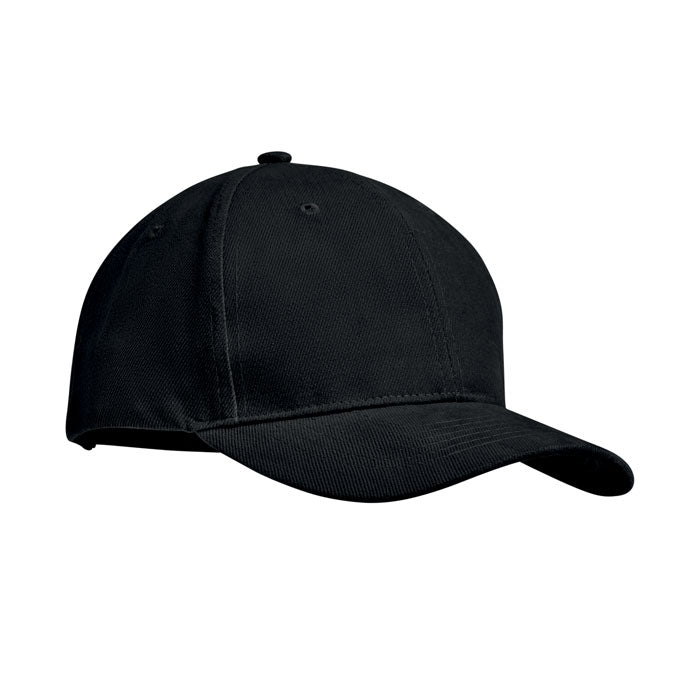 Branded 6 Panel Brushed Cotton Baseball Cap 270gsm in Black