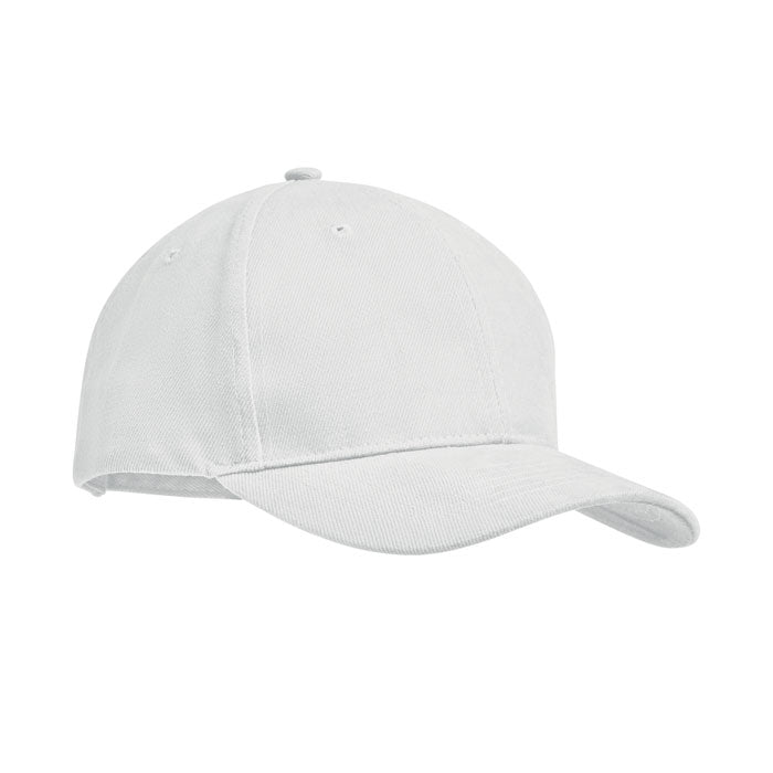 Branded 6 Panel Brushed Cotton Baseball Cap 270gsm in White