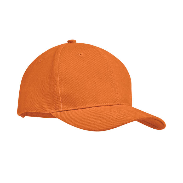 Branded 6 Panel Brushed Cotton Baseball Cap 270gsm in Orange