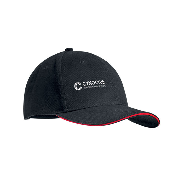 Branded 6 Panel Brushed Cotton Baseball Cap 270gsm in Black