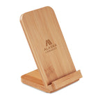 Branded Bamboo Wireless Charger Stand in Brown