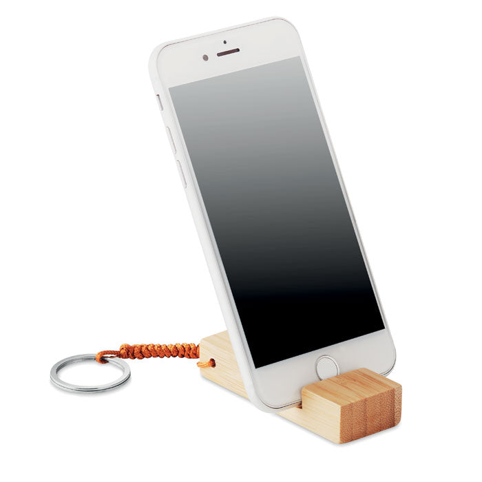 Branded Bamboo Key Ring Phone Stand without branding