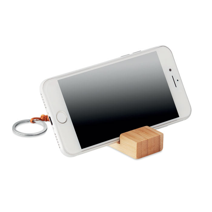 Branded Bamboo Key Ring Phone Stand without branding