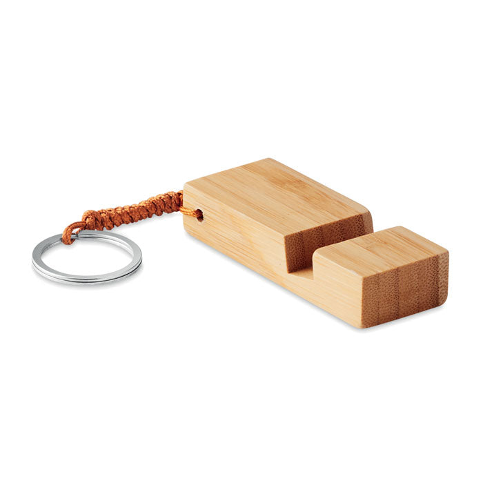 Branded Bamboo Key Ring Phone Stand