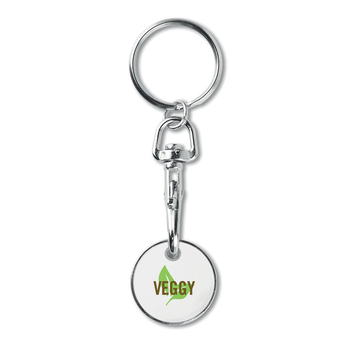 Branded Euro Token Key Ring in White