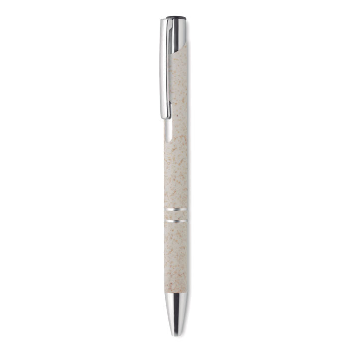 Branded Wheat Straw and ABS Pen with Silver Fittings in Brown