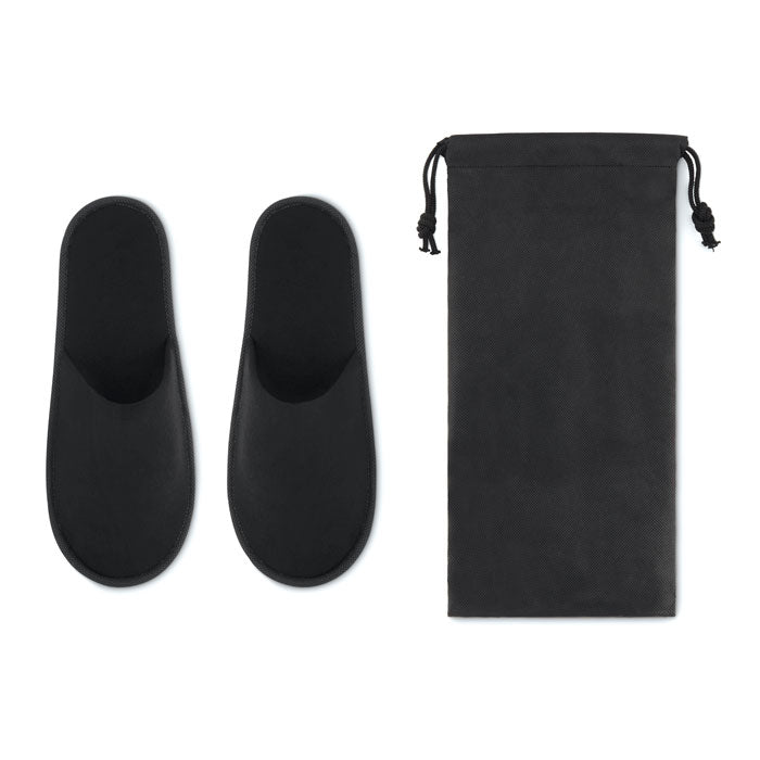 Branded Hotel Slippers in Pouch in Black