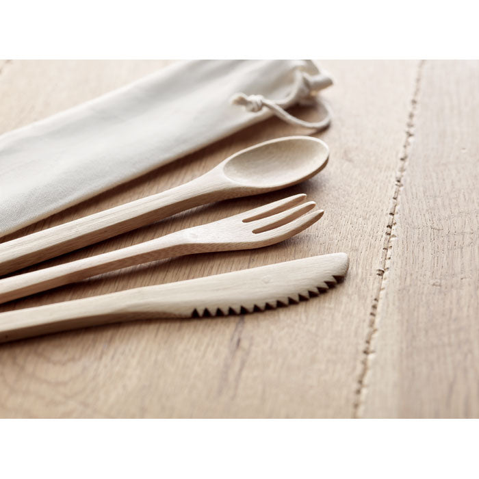 Branded Bamboo Cutlery Set in use