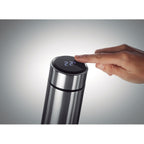 Branded vacuum bottle with thermometer and tea infuser, open