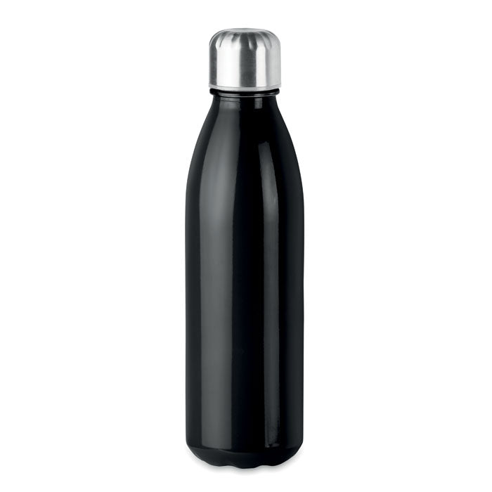 Branded Glass Bottle with Steel Lid - 650ml in Black