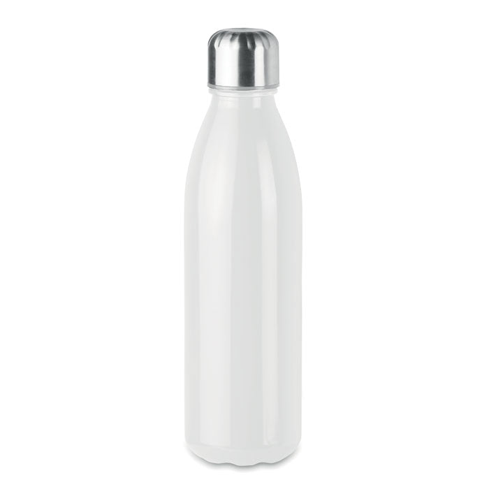 Branded Glass Bottle with Steel Lid - 650ml in White