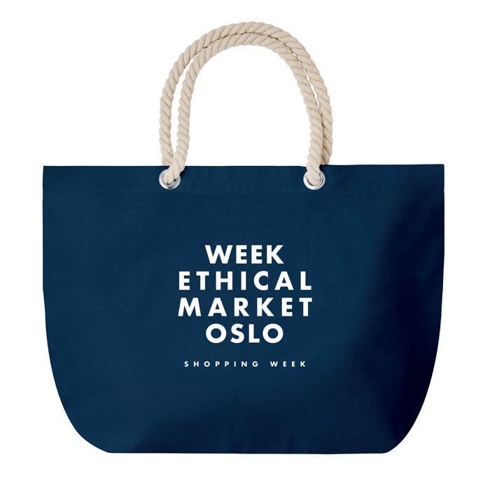 Branded Beach Bag with Cord Handle in Blue