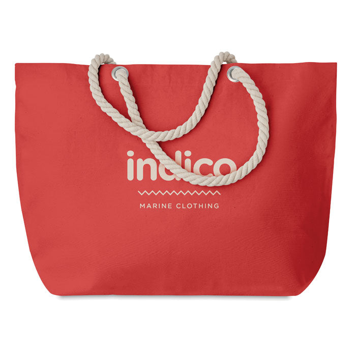 Branded Beach Bag with Cord Handle in Red