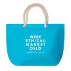 Branded Beach Bag with Cord Handle in Blue