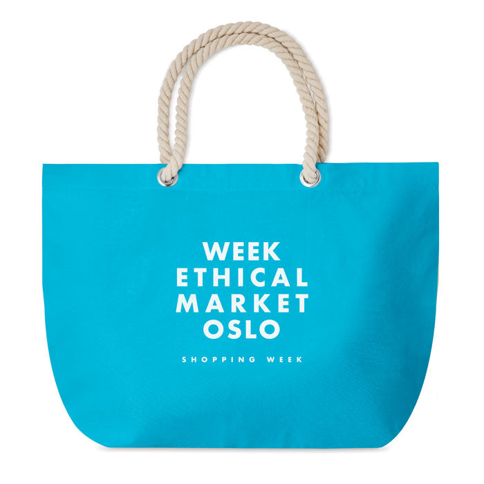Branded Beach Bag with Cord Handle in Blue