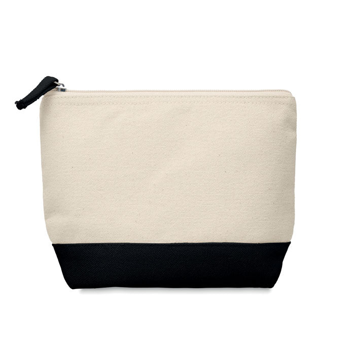 Branded Bicolour Cotton Cosmetic Bag in Black