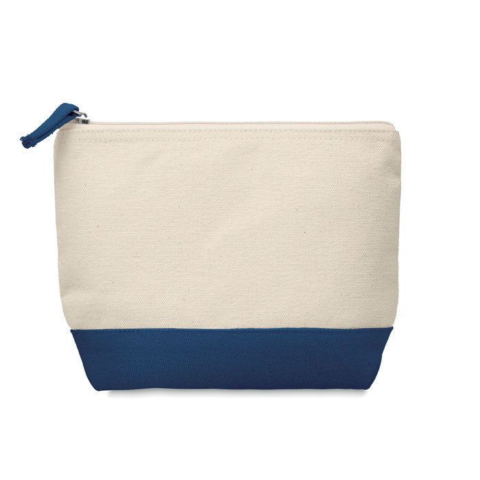 Branded Bicolour Cotton Cosmetic Bag in Blue