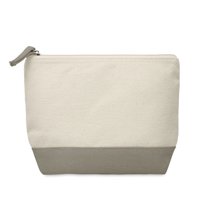 Branded Bicolour Cotton Cosmetic Bag in Grey