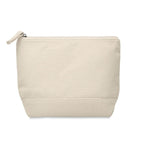 Branded Bicolour Cotton Cosmetic Bag in Brown