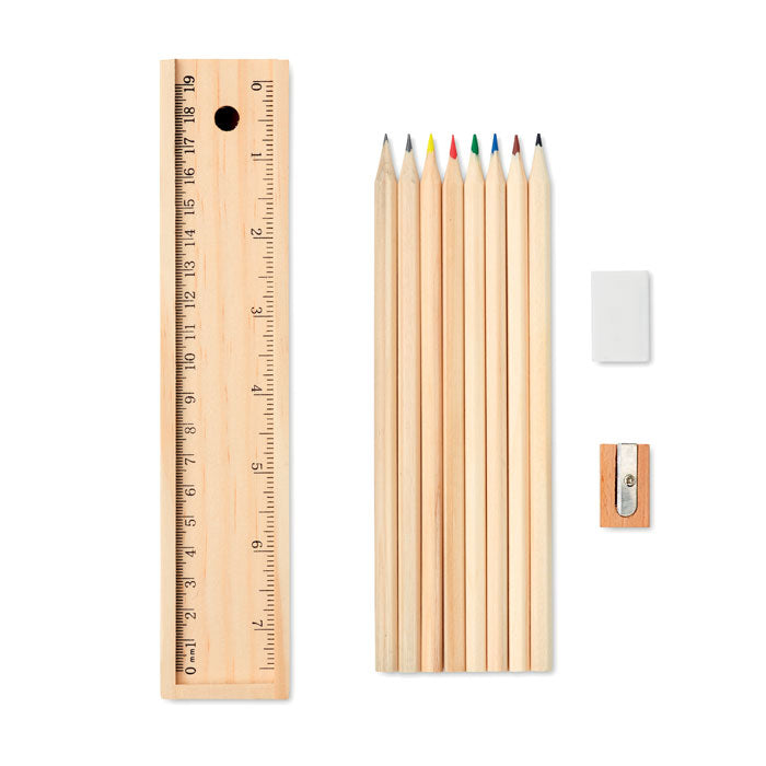 Branded 12 Piece Stationery Set in Wooden Box without branding
