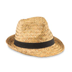 Branded Natural Straw Hat in Black
