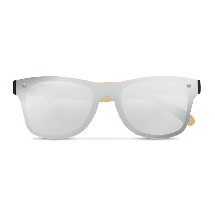 Branded Bamboo Arm Sunglasses with Mirrored Lenses without branding