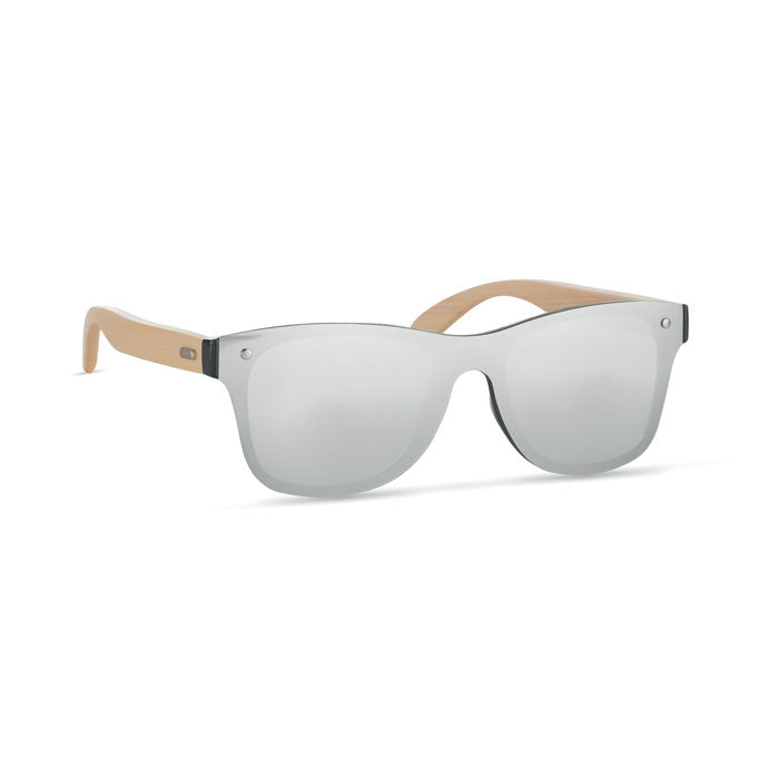 Branded Bamboo Arm Sunglasses with Mirrored Lenses without branding