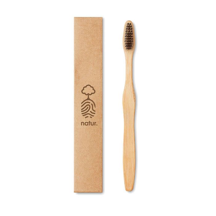 Branded Bamboo Toothbrush in Kraft Box in Black