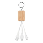 Branded Bamboo 3 in 1 Charging Cable Key Ring without branding
