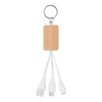 Branded Bamboo 3 in 1 Charging Cable Key Ring