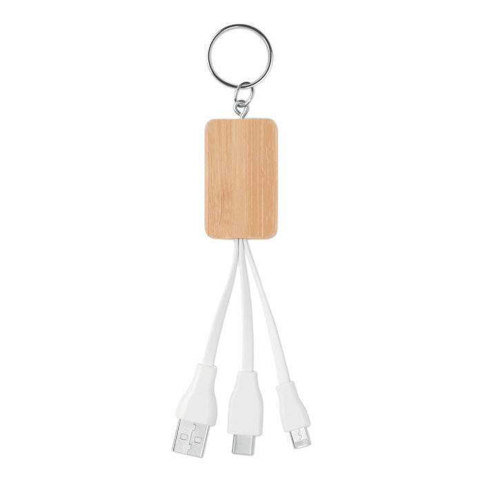 Branded Bamboo 3 in 1 Charging Cable Key Ring