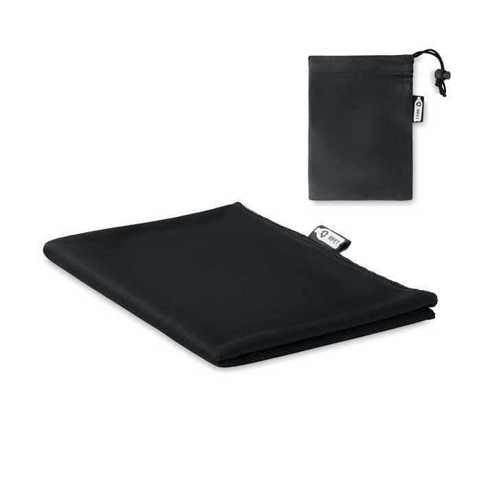 Branded RPET Sports Towel with Pouch in Black