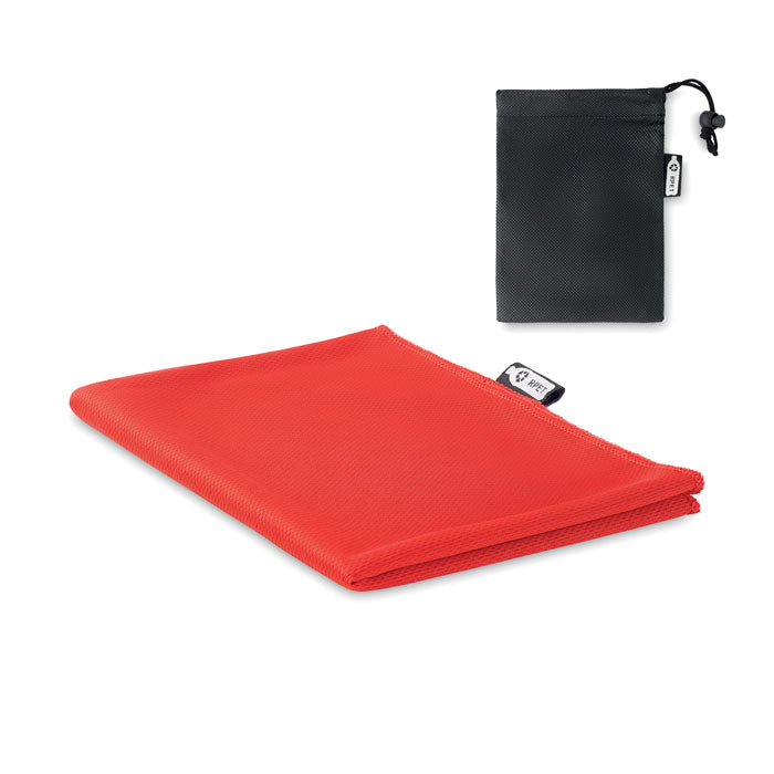 Branded RPET Sports Towel with Pouch in Red