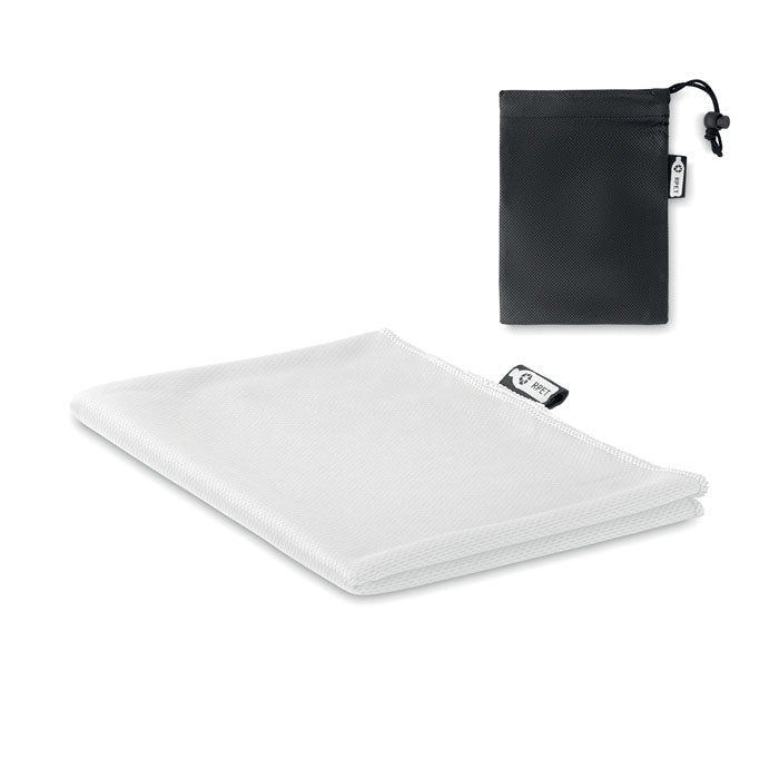 Branded RPET Sports Towel with Pouch in White