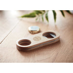Branded Oval Bamboo Speed Bottle Opener in use